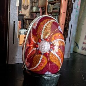 Handcrafted Decorative Egg with Red and Orange Floral Design